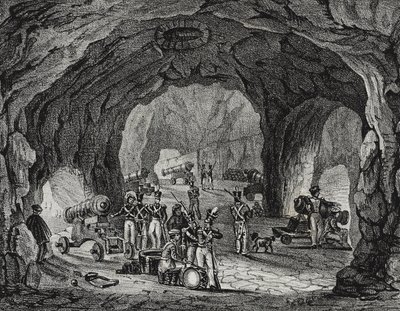 Cave near Rock of Gibraltar, Spania, litografi av Salvatore Puglia fra Poliorama Pittoresco, n 20, 24 desember av Salvatore Puglia