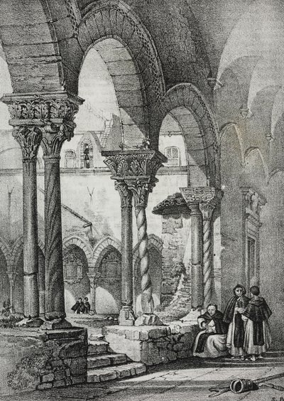 Cloister of Church of Saint Dominic, Palermo, litografi av Salvatore Puglia fra Poliorama Pittoresco, n 11, 23. oktober av Salvatore Puglia