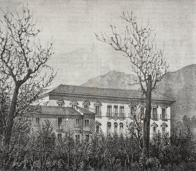 College of Avellino, Campania, Italia, litografi av Salvatore Puglia fra Poliorama Pittoresco, n 2, 20. august av Salvatore Puglia