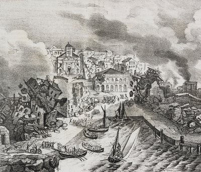 Ødeleggelse av Pointe--Pitre under jordskjelvet 8. februar av Salvatore Puglia
