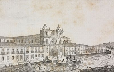 Fasade til klosteret Alcobaca, Portugal, litografi av Salvatore Puglia fra Poliorama Pittoresco, n 50, 19. juli av Salvatore Puglia