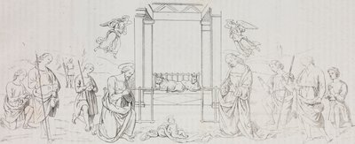 Fontignano Nativity, Adoration of Shepherds, litografi av Salvatore Puglia etter maleri av Pietro Perugino (ca. 1450-1523) fra Poliorama Pittoresco, n 42, 24. mai av Salvatore Puglia
