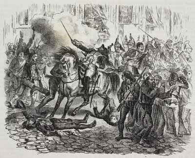 Madrid-opprøret, litografi av Salvatore Puglia fra History of Napoleon av Cesare Malpica (1804-1848) fra Poliorama Pittoresco, n 47, 1. juli av Salvatore Puglia