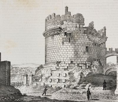 Mausoleet til Cecilia Metella på Via Appia, Roma, Lazio, Italia, litografi av Salvatore Puglia fra Poliorama Pittoresco, n 20, 21. desember av Salvatore Puglia