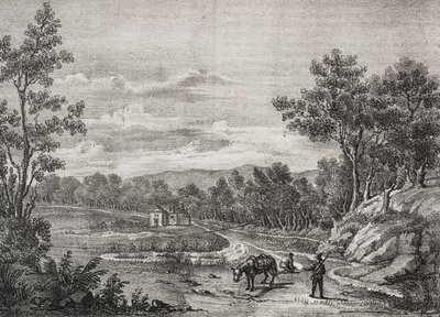 Mineralvannkilder i skogen i Acerra, Campania, Italia, litografi av Salvatore Puglia fra Poliorama Pittoresco, n 5, 7. september av Salvatore Puglia