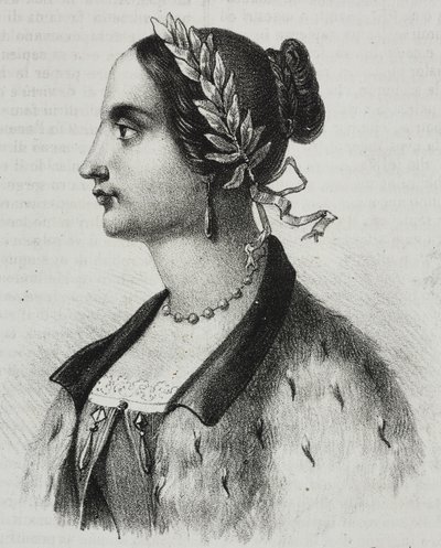 Portrett av Laura Bassi Veratti (1711-1778), italiensk fysiker og akademiker, litografi av Salvatore Puglia fra Poliorama Pittoresco, n 4, 4. september av Salvatore Puglia