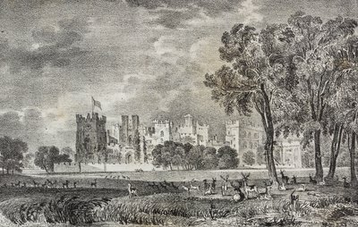 Raby Castle, Durham, England, Storbritannia, litografi av Salvatore Puglia fra Poliorama Pittoresco, n 42, 27. mai av Salvatore Puglia