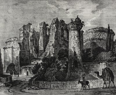 Ruinene av Johanneskirken i Pergamon, Tyrkia, litografi av Salvatore Puglia fra Poliorama Pittoresco, n 13, 5. november av Salvatore Puglia
