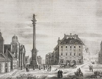 Sigismonds søyle, til minne om kong Sigismund III Vasa (1566-1632), Warszawa, Polen, litografi av Salvatore Puglia fra Poliorama Pittoresco, n 46, 21. juni av Salvatore Puglia