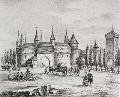 St Florians port, Krakow, Polen, litografi av Salvatore Puglia fra Poliorama Pittoresco, n 22, 4. januar av Salvatore Puglia
