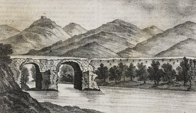 Den ødelagte broen nær Capua, Campania, Italia, litografi av Salvatore Puglia fra Poliorama Pittoresco, n 23, 13 januar av Salvatore Puglia