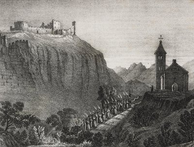 Tur til Cappelluccia, scene for Magic Lantern, samling av historier og bilder, litografi av Salvatore Puglia fra Poliorama Pittoresco, n 41, 17. mai av Salvatore Puglia