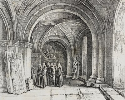 Underjordisk kirke i Basel Cathedral, Sveits, litografi av Salvatore Puglia fra Poliorama Pittoresco, n 50, 22. juli av Salvatore Puglia