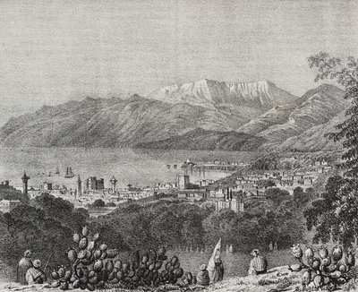 Utsikt over Beirut og Mount Lebanon-området, Libanon, litografi av Salvatore Puglia fra Poliorama Pittoresco, n 8, 1. oktober av Salvatore Puglia