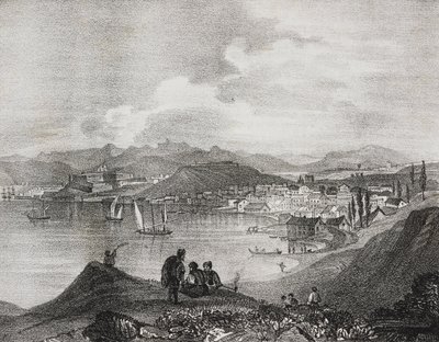 Utsikt over Korfu fra Mount Oliveto, De joniske øyer, Hellas, litografi av Salvatore Puglia fra Poliorama Pittoresco, n 25, 25. januar av Salvatore Puglia
