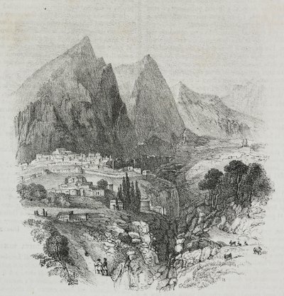 Utsikt over Mount Parnassus fra Delphi, Hellas, litografi av Salvatore Puglia fra Poliorama Pittoresco, n 46, 25. juni av Salvatore Puglia