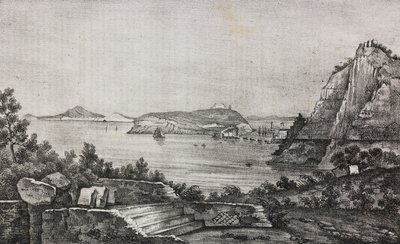 Utsikt over Posillipo fra monsignor Di Pietros terrasse, Campania, Italia, litografi av Salvatore Puglia fra Poliorama Pittoresco, n 32, 16. mars av Salvatore Puglia