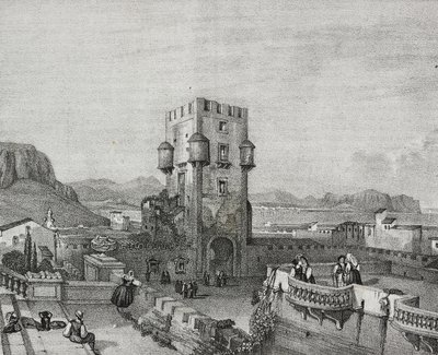 Villa til Prince of Butera i Bagheria, Palermo, Sicilia, litografi av Salvatore Puglia fra Poliorama Pittoresco, n 3, 28. august av Salvatore Puglia