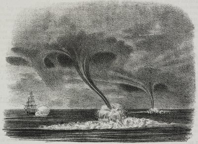 Waterspouts, litografi av Salvatore Puglia fra Poliorama Pittoresco, n 48, 9. juli av Salvatore Puglia