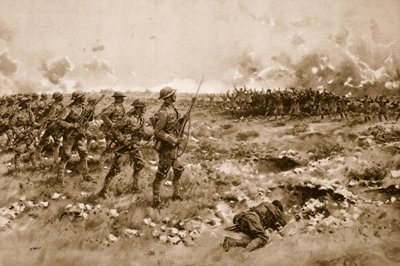 Deres siste håp: Demoraliserte tyske soldater ber om nåde fra de fremrykkende britiske troppene (litho) av Samuel (after) Begg