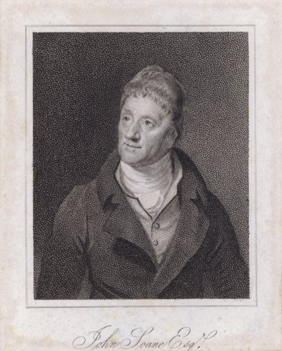Sir John Soane , engelsk arkitekt og samler (gravering) av Samuel (after) Drummond