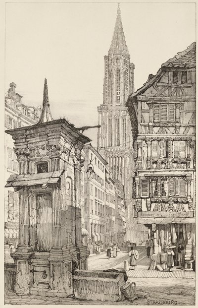 Rue Mercière og vestfronten av Strasbourg-katedralen av Samuel (after) Prout