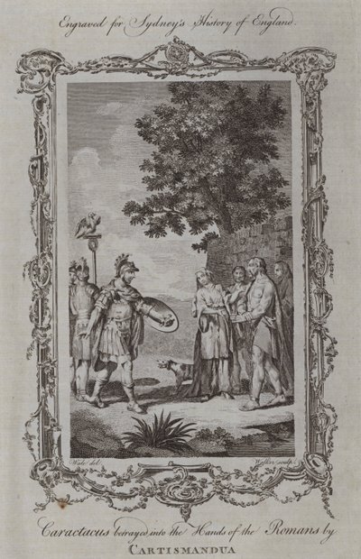 Caractacus forrådt i romernes hender av Cartismandua (gravering) av Samuel (after) Wale
