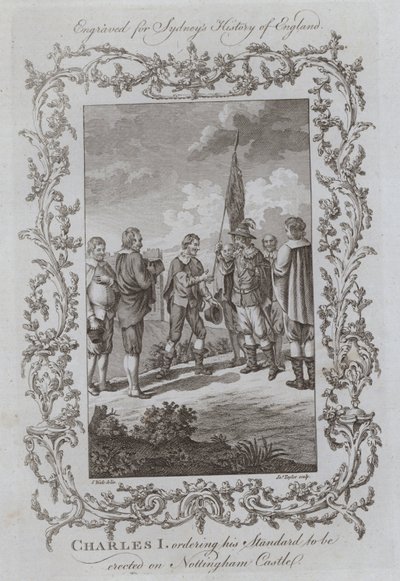 Charles I beordret sin standard å bli reist på Nottingham Castle (gravering) av Samuel (after) Wale