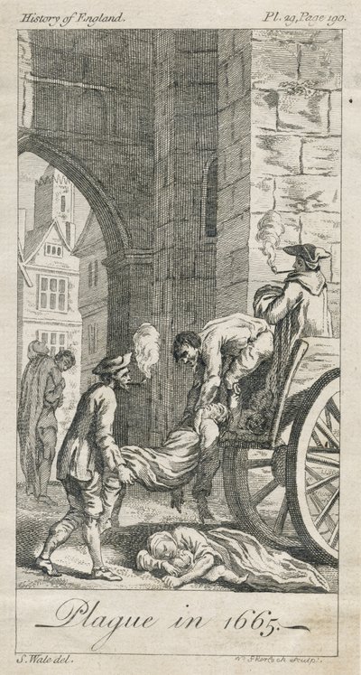 Samler pestofre, Holywell Lane, Shoreditch, London, Storbritannia (gravering) av Samuel (after) Wale
