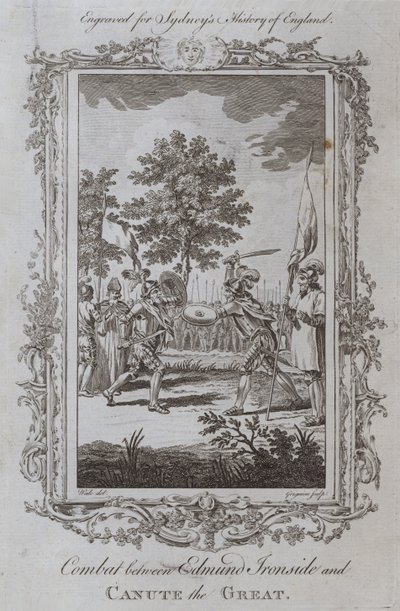 Kamp mellom Edmund Ironside og Knud den store (gravering) av Samuel (after) Wale