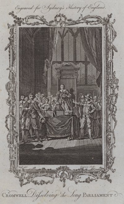 Cromwell oppløser det lange parlamentet (gravering) av Samuel (after) Wale