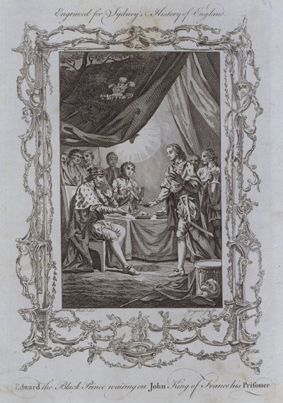 Edward den svarte prinsen venter på John King of France, hans fange (gravering) av Samuel (after) Wale