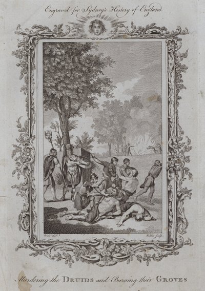 Å myrde druidene og brenne lundene deres (gravering) av Samuel (after) Wale