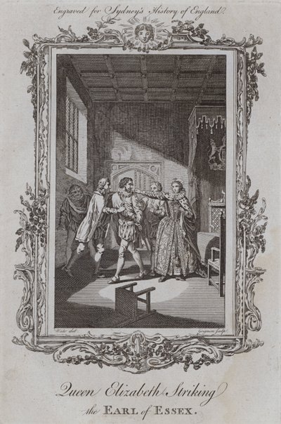 Dronning Elizabeth slår jarlen av Essex (gravering) av Samuel (after) Wale