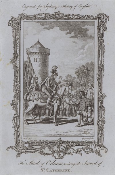 Maid of Orleans mottar St Catherines sverd (gravering) av Samuel (after) Wale
