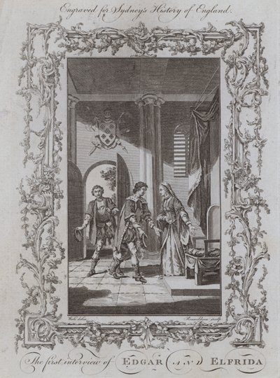 Det første intervjuet av Edgar og Elfrida (gravering) av Samuel (after) Wale