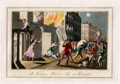 Brann på et hotell i London ved midnatt av Samuel Alken