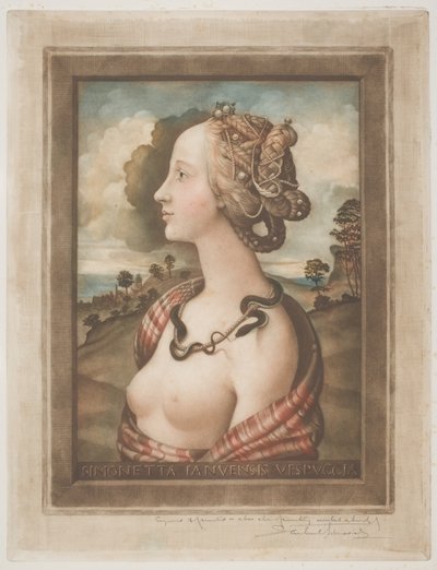 Simonetta Vespucci, ca. 1900 (farge mezzotint på kremvevd papir) av Samuel Arlent Edwards