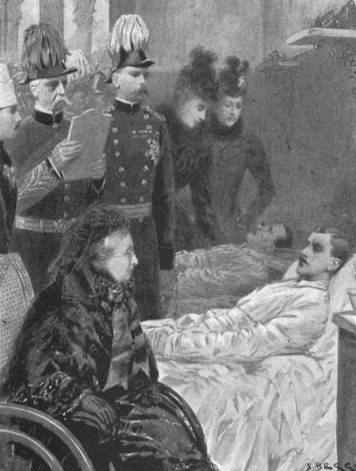 Dronning Victoria...besøker soldater såret i Indian Frontier-kampanjene...1898, 1901. av Samuel Begg