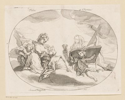 Fides (tro) og Charitas (kjærlighet) Fides et Charitas (tittel på objekt) Ulike design (serietittel) Opera Varia Historica, Poetica & Iconologica (serietittel) av Samuel Bottschild