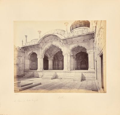 Delhi; palasset, Moti Masjid (Perlemoskeen) av Samuel Bourne