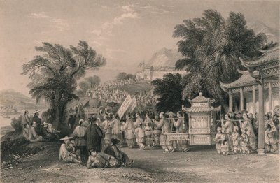 Ekteskapsprosesjon ved Blue-cloud Creek, Chin-keang-foo, c1843-1858. av Samuel Bradshaw