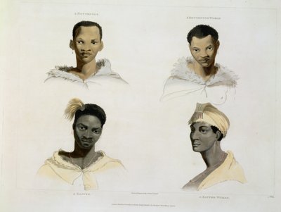 A Hottentot, a Hottentot Woman, a Kaffre, a Kaffre Woman: fire hode- og skuldervignetter, plate 14 fra 
