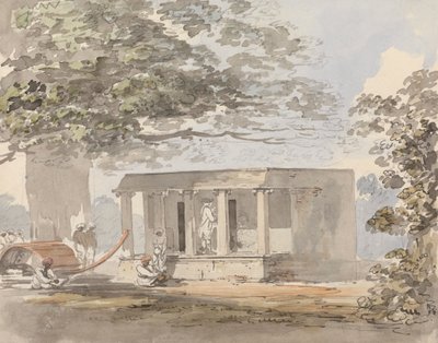 En europeisk herre som går inn i en bungalow i India av Samuel Davis