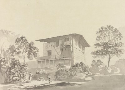 I landsbyen nær Tassisudon [Tashicho Dzong] av Samuel Davis