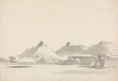 Militær leir med forter på åsene bak av Samuel Davis