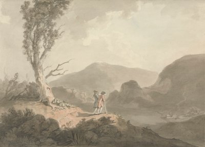 To menn med teleskop ser over en elv av Samuel Davis