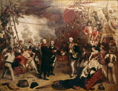Admiral Duncan mottar sverdet til den nederlandske admiralen de Winter i slaget ved Camperdown av Samuel Drummond