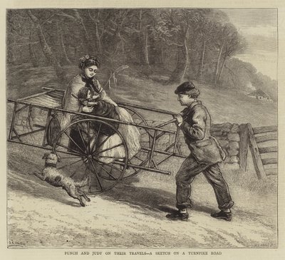 Punch og Judy på deres reiser, en skisse på en Turnpike Road av Samuel Edmund Waller
