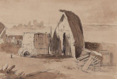 The Beach at Hastings (blyant, pensel og vask på papir) av Samuel Gillespie Prout